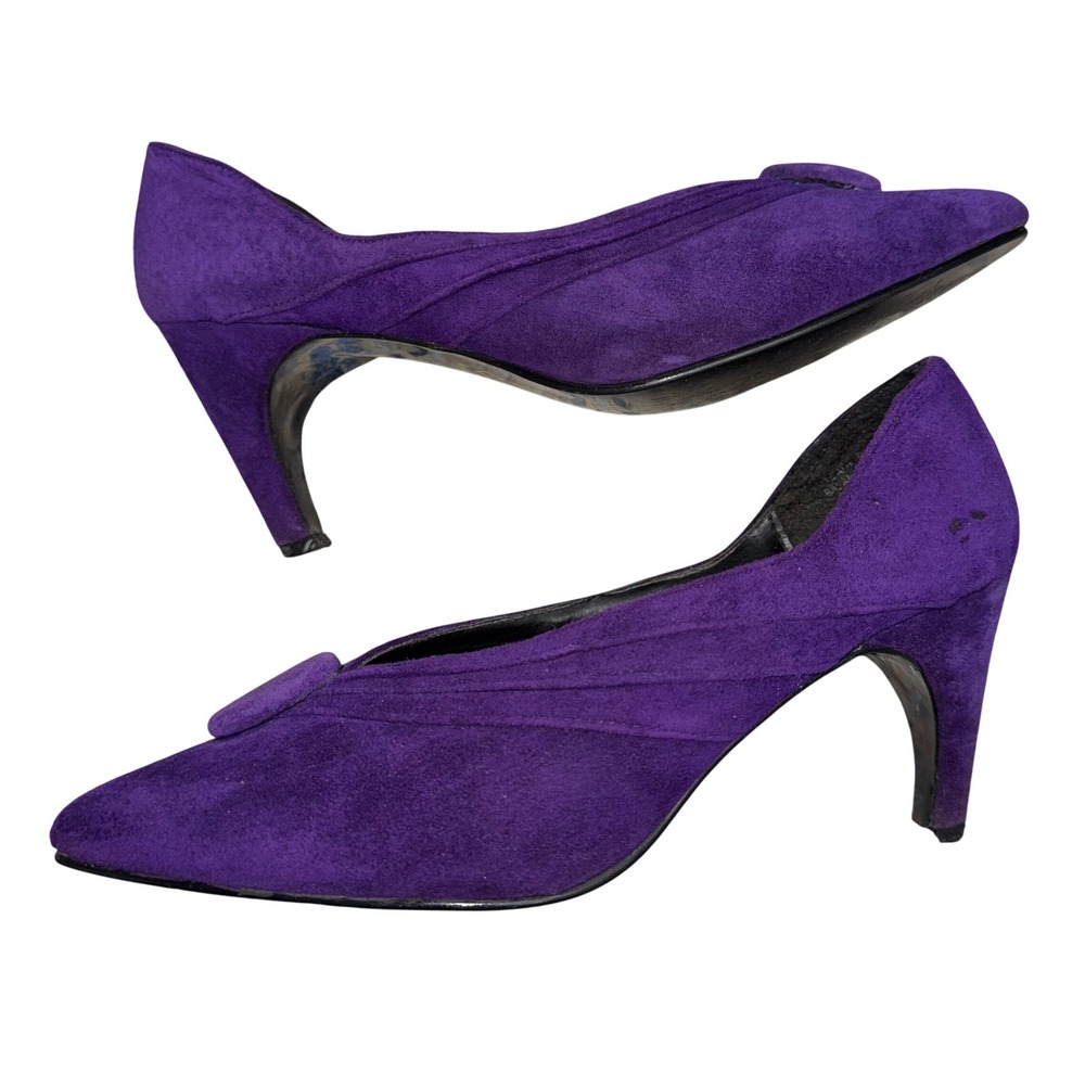 Karin Morgan Purple Suede V-Neck Pointed Toe Heel Pumps Women's‎ Size 7.5 Galm